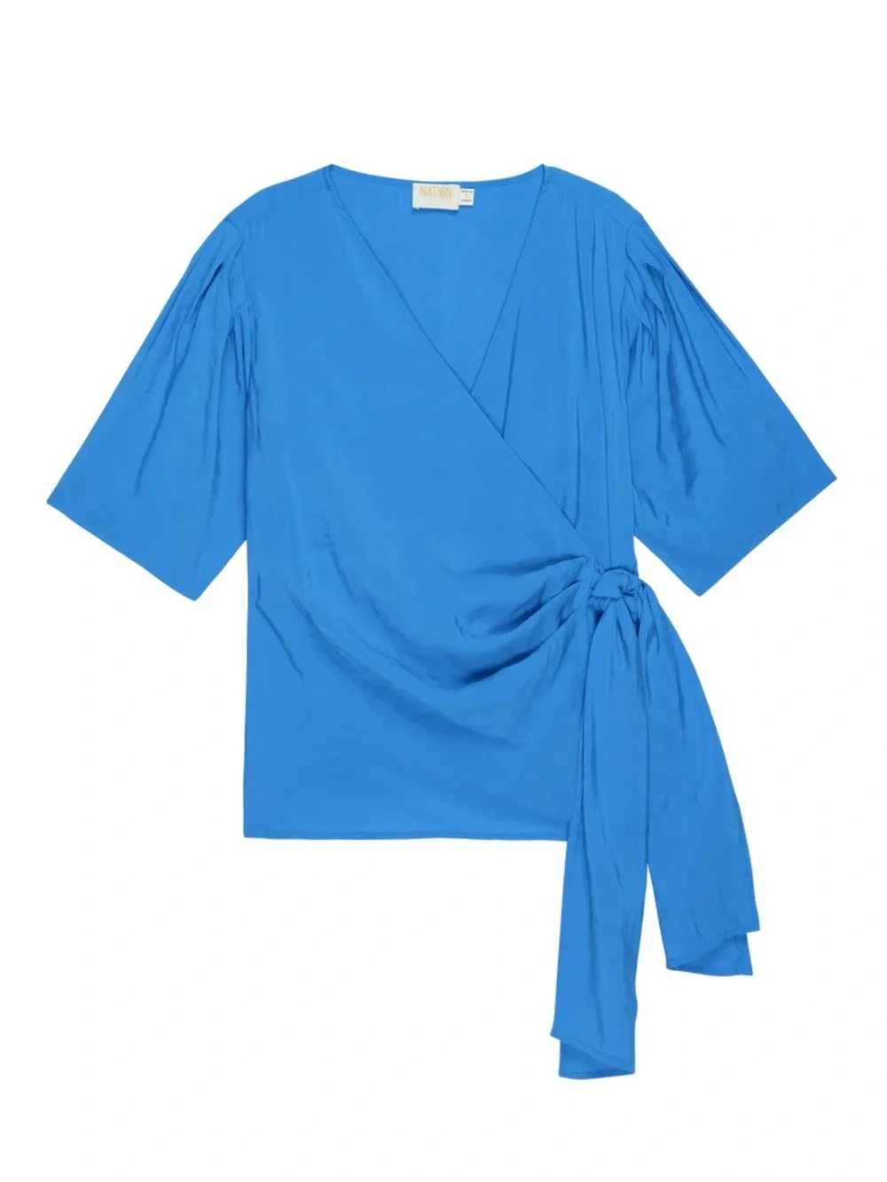 Nation LTD Luisa Tie Front Wrap Top Blouse Palace Blue Size 2/M - Picture 6 of 9